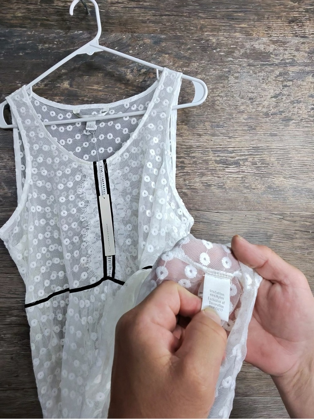 LC Lauren Conrad White Eyelet Tank with Black Trim - Picture 9 of 10